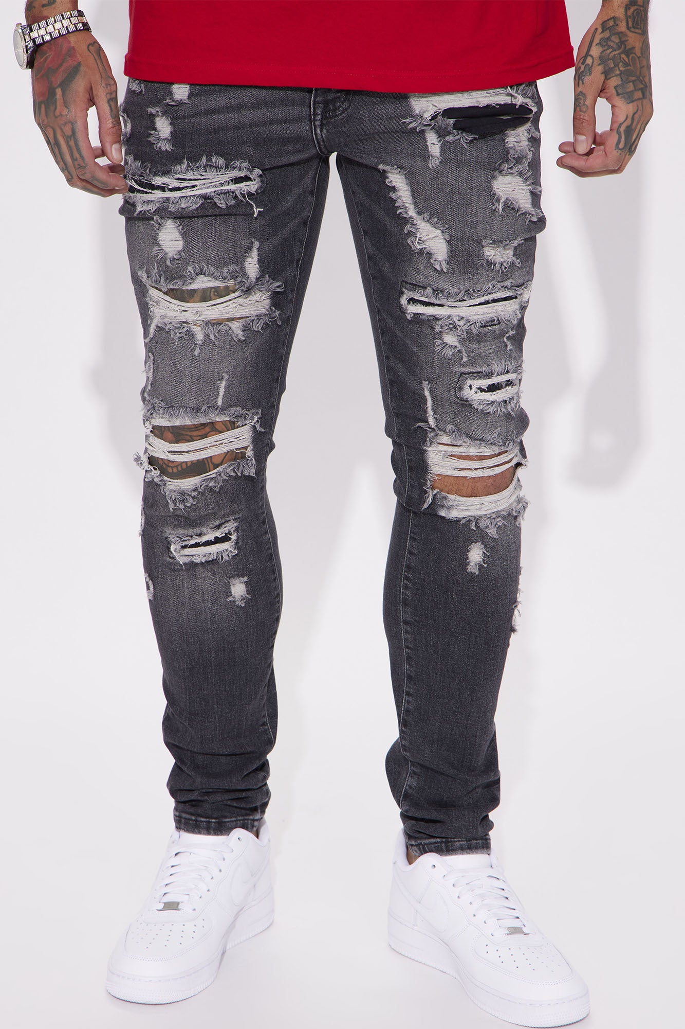 Stay Real Ripped Stacked Skinny Jeans - Black, Fashion Nova, Mens Jeans