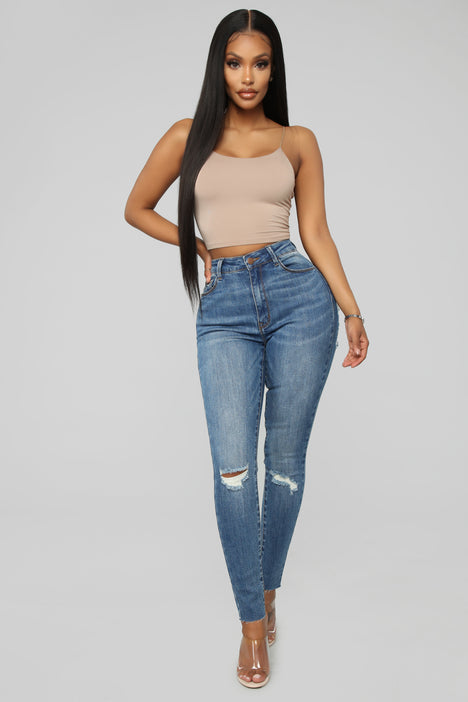 Best View In Town Distressed Skinny Jeans Medium Blue Wash