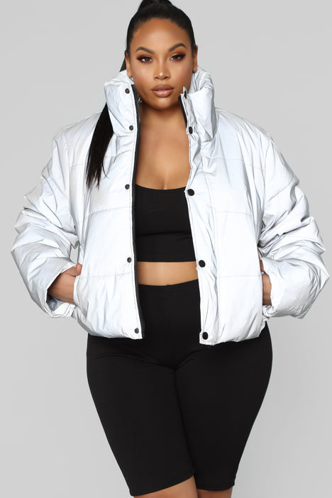 Fashion Nova Women's See Things Clear Reflective Puffer Jacket