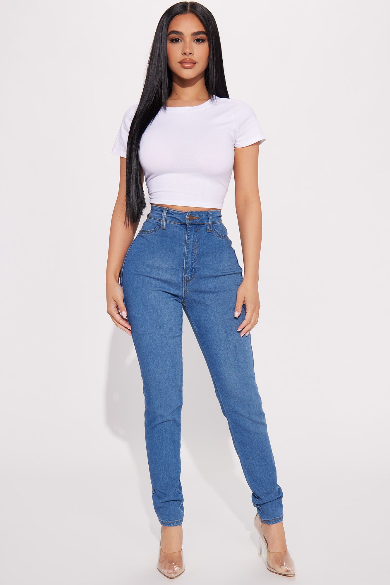NMAGNES HIGH WAISTED SKINNY FIT JEANS, Blue