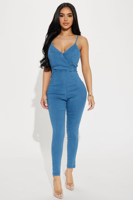 What s The Move Denim Jumpsuit Light Wash Fashion Nova