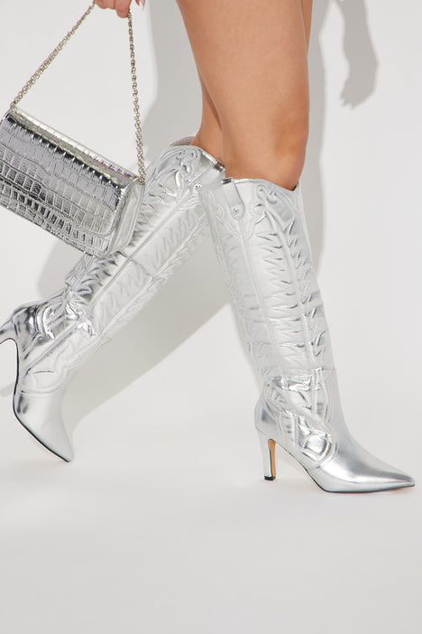 Fashion nova silver boots store