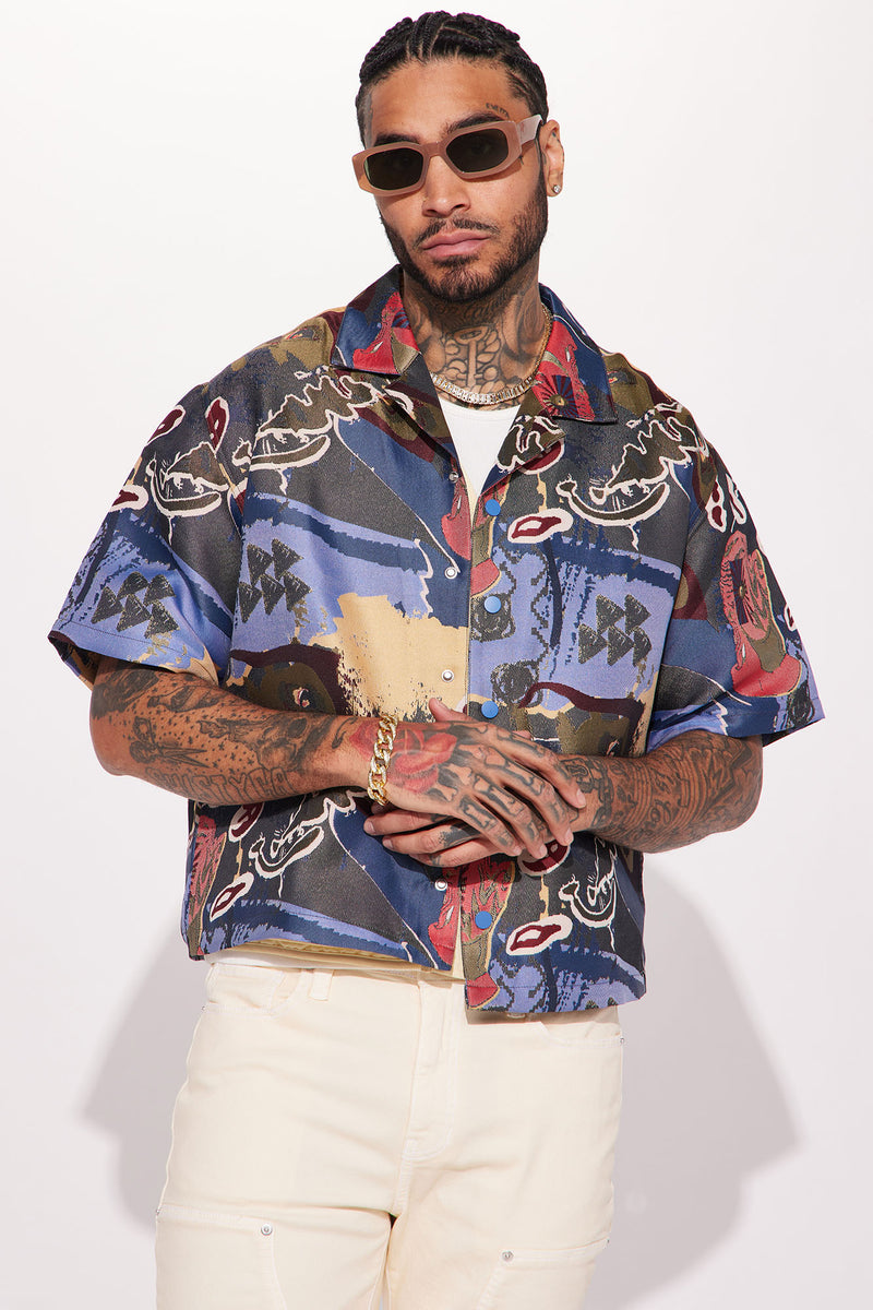 Impressionist Cropped Button Up Shirt Multi Color Fashion Nova, Mens Shirts Fashion Nova