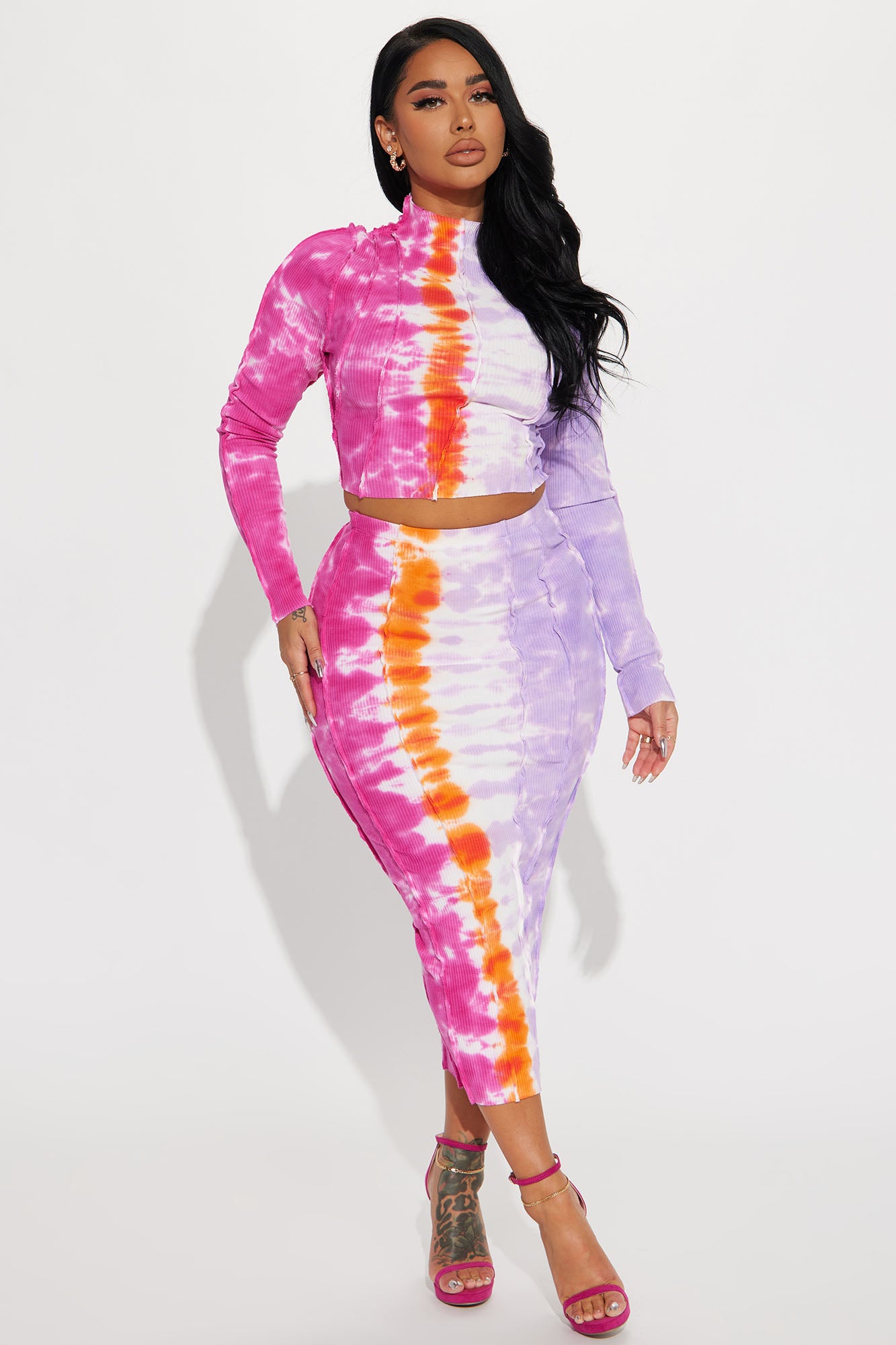 Pink tie shop dye midi skirt