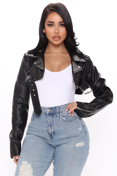 Pop It Crop It Faux Leather Jacket Black Fashion Nova Jackets