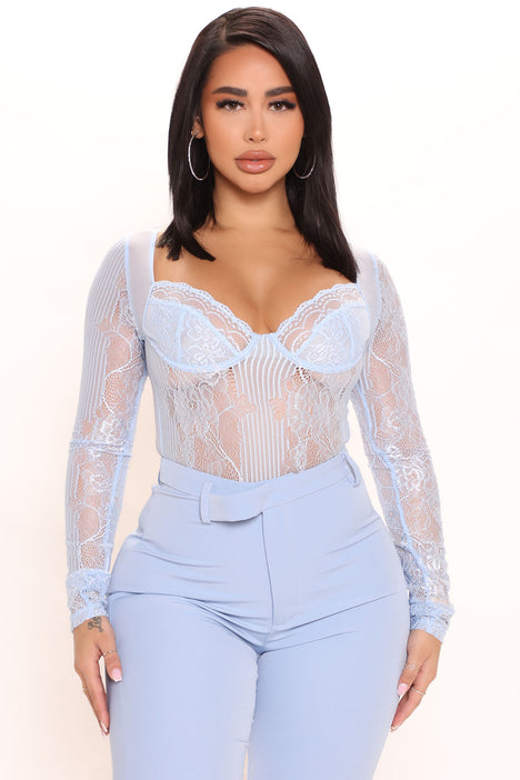 Take It To Heart Lace Bodysuit Blue