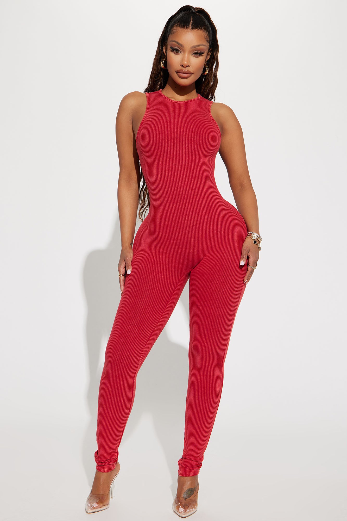 Red shop ribbed jumpsuit