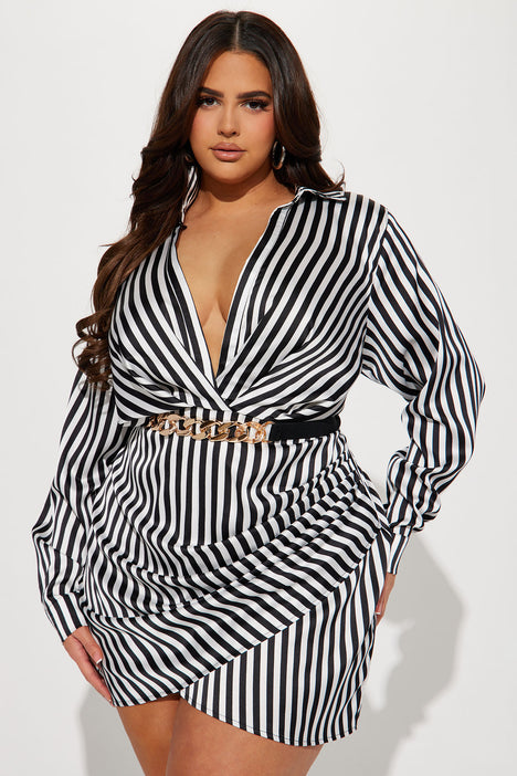 Black and white striped plus size dress sale