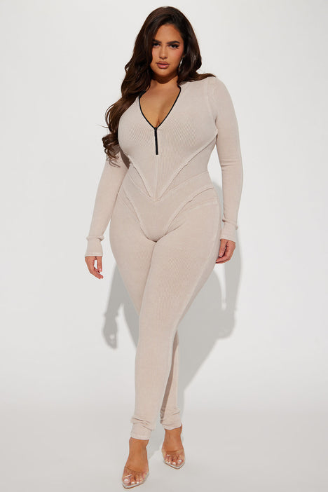 Janet Mineral Wash Rib Jumpsuit Sand