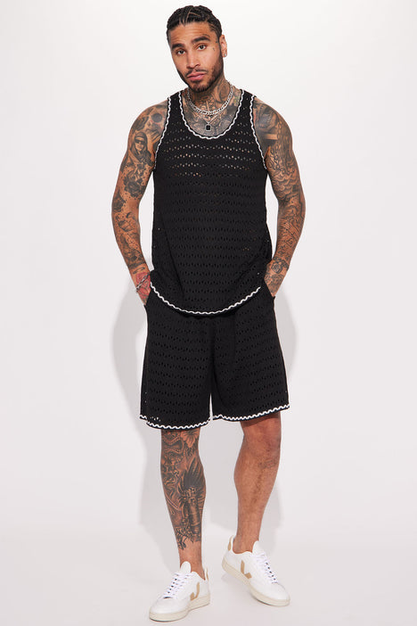 Clear Cut Textured Knitted Tank - Black/combo