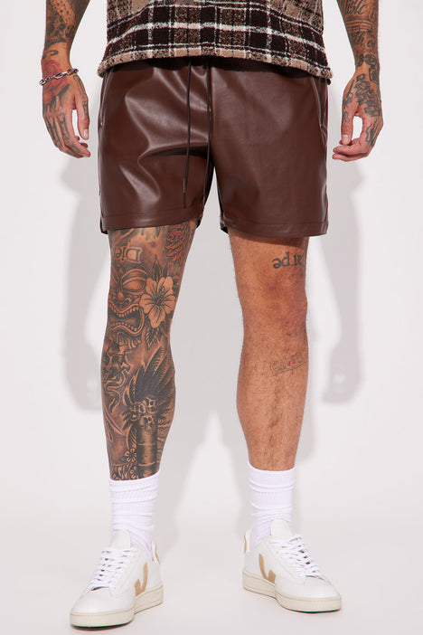 Slam Dunk Faux Leather Shorts - Chocolate