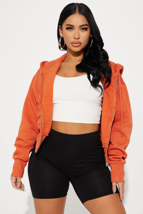 Orange cropped zip up hoodie cheap