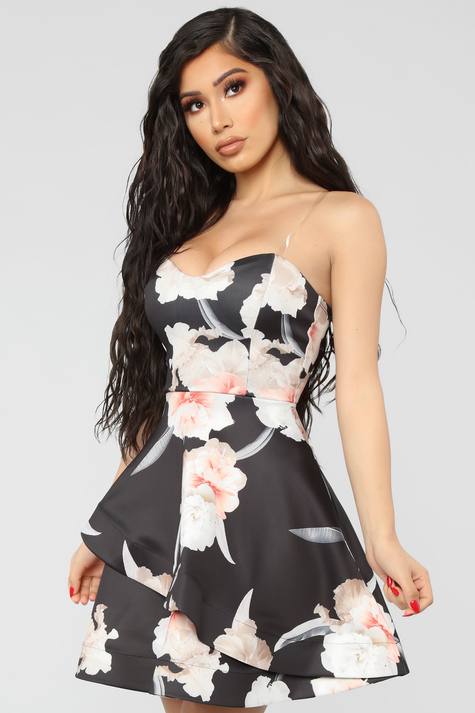 Garden Of Mine Floral Fit And Flare Dress Black Multi