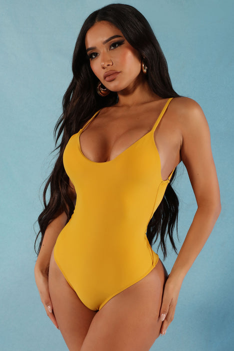 Mustard yellow online one piece swimsuit