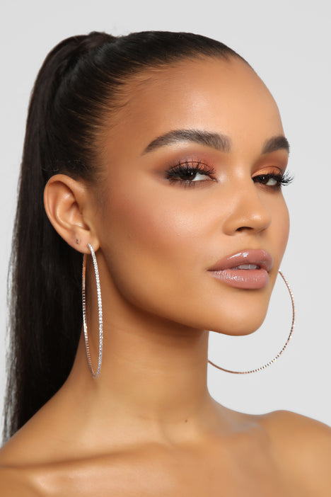 Dayna Rhinestone Hoop Earrings Rose Gold Fashion Nova Jewelry