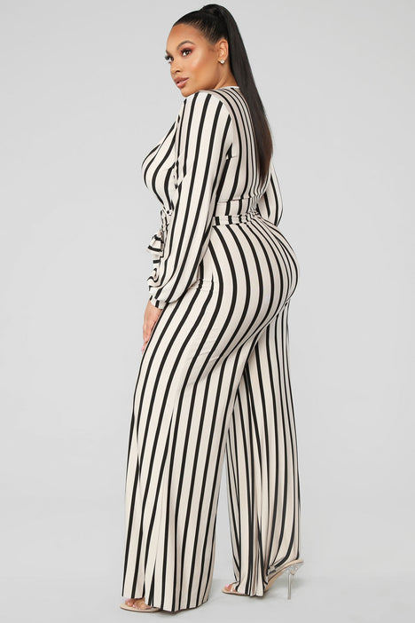 Striped jumpsuit sales