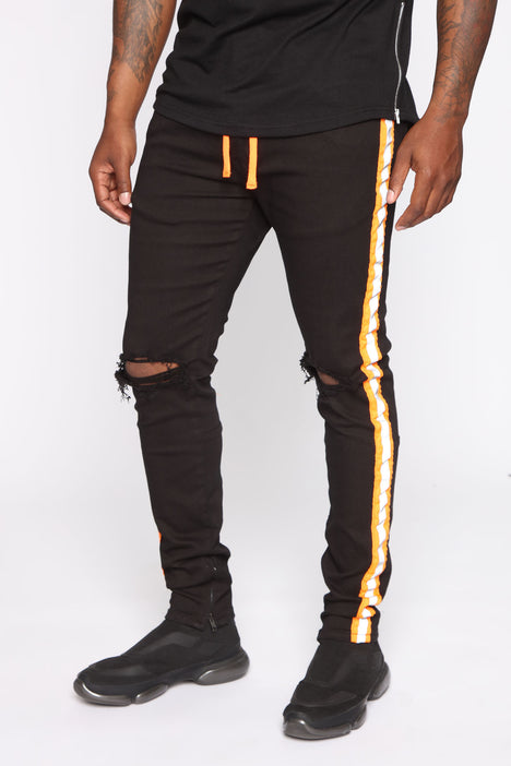 Gotta Get Mine Side Striped Skinny Jean Black Orange
