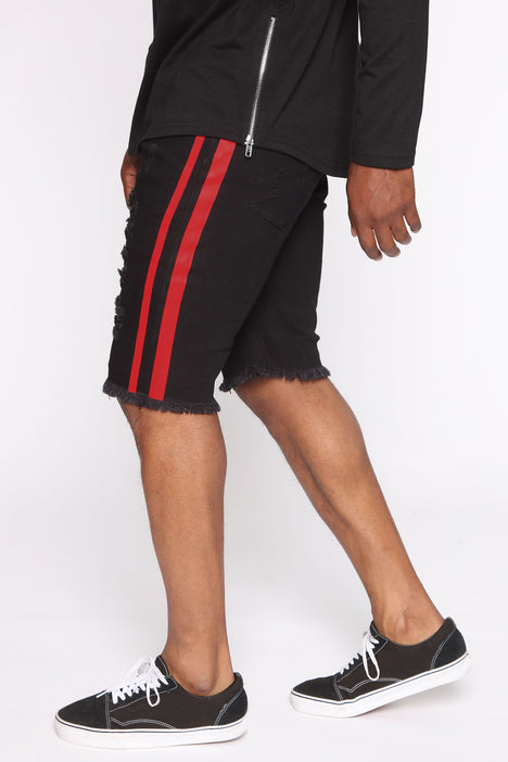 Denim shorts with red stripe sale
