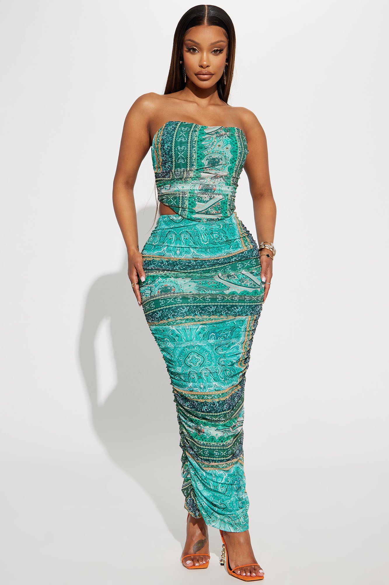 Macy Mesh Skirt Set Green combo