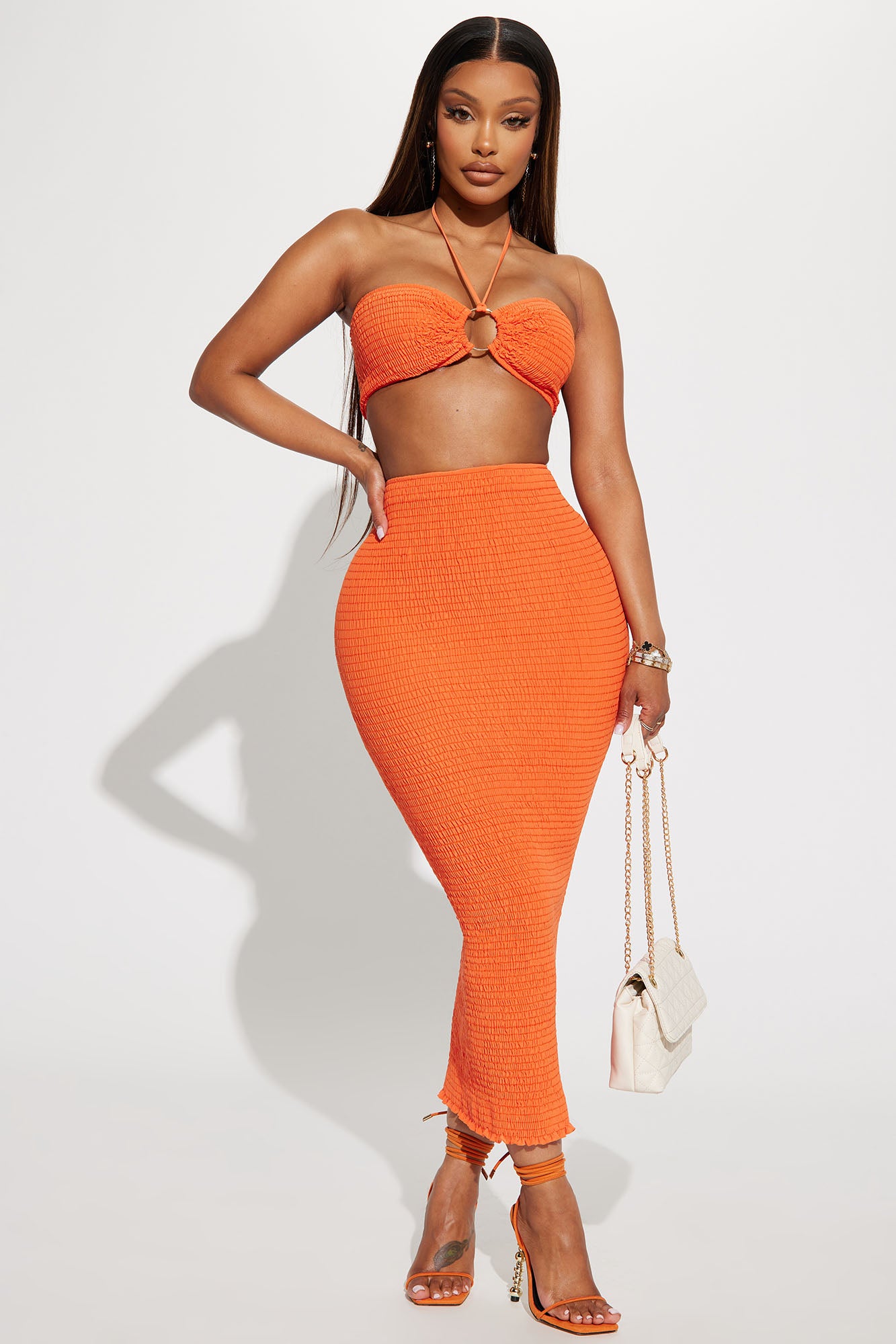 Susie Smocked Skirt Set Orange Fashion Nova Matching Sets