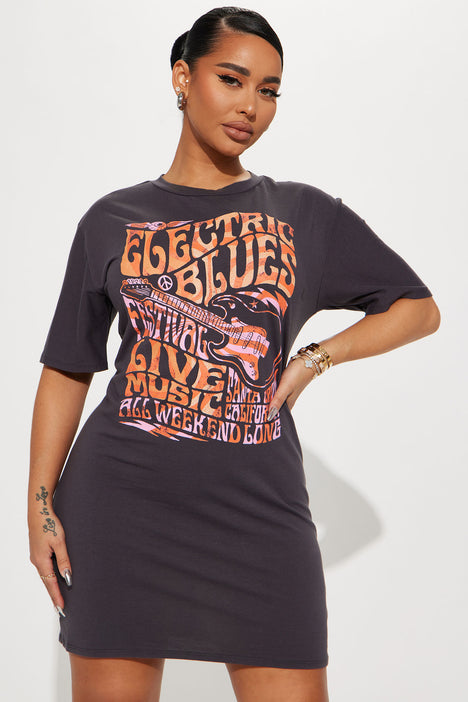 Electric Festival T Shirt Dress Charcoal Fashion Nova Dresses