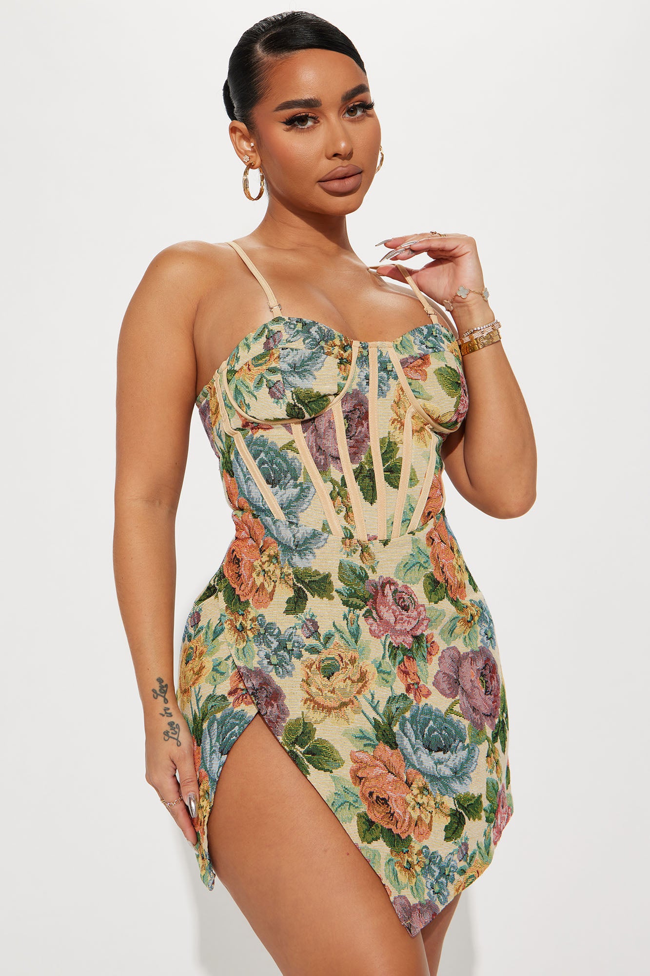 Royal And Rich Corset Mini Dress Taupe combo