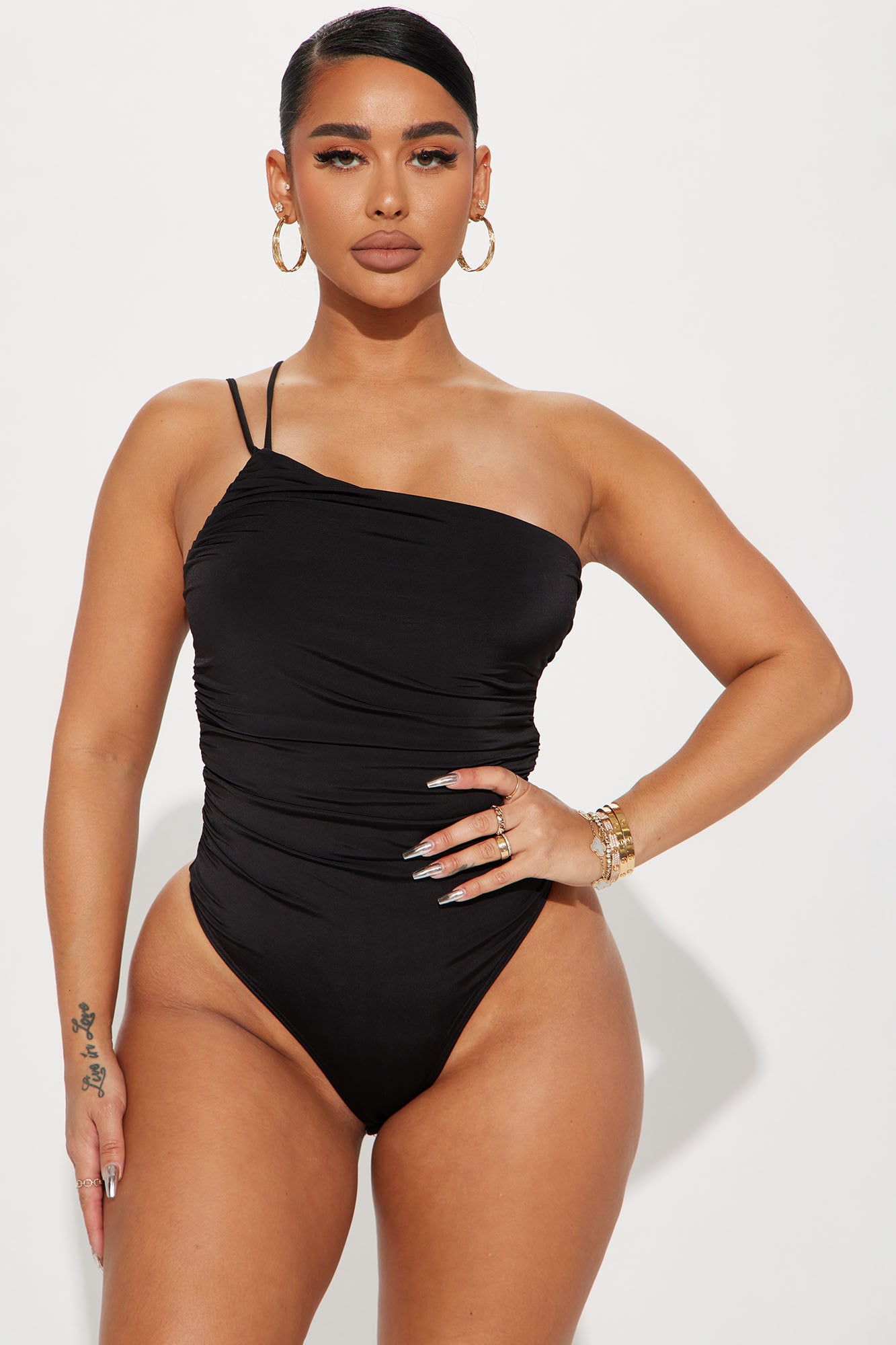 Sitting Pretty One Shoulder Bodysuit Black Fashion Nova