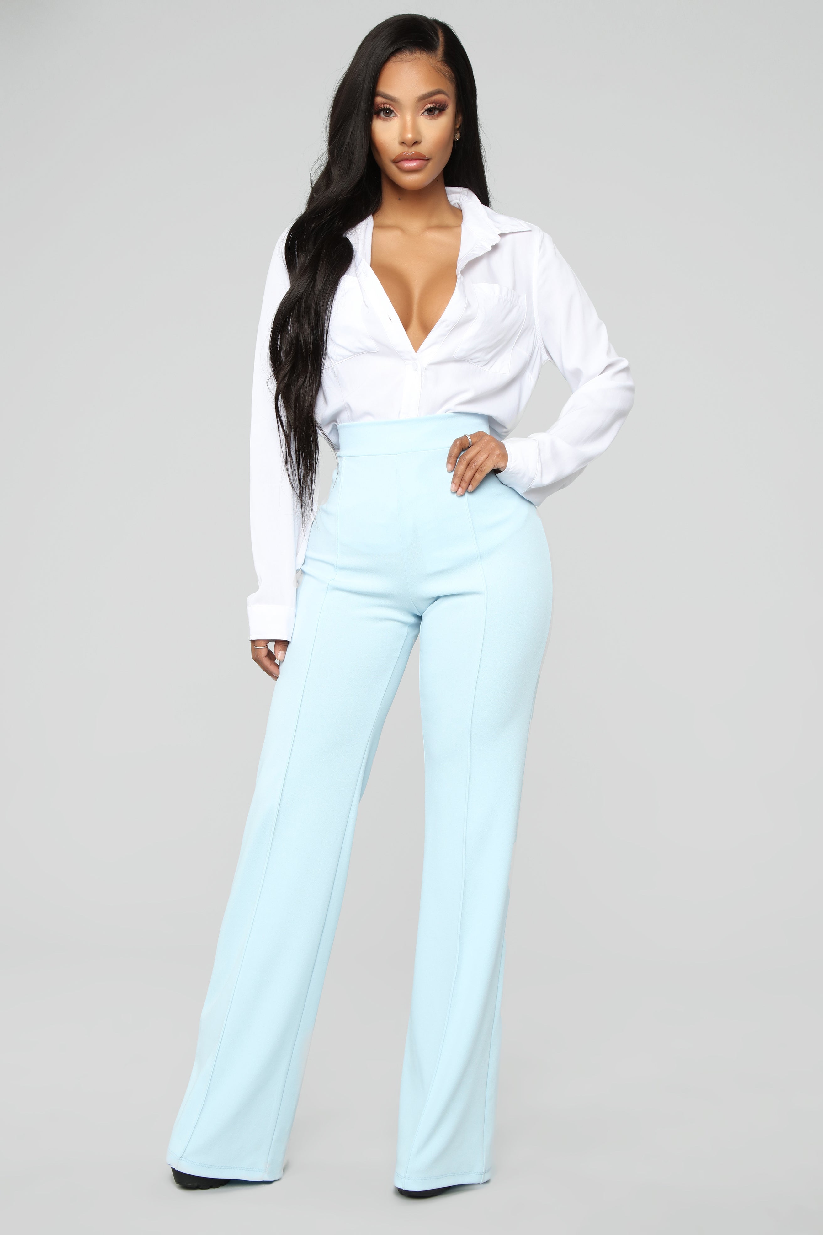 Victoria High Waisted Dress Pants - Light Blue, Fashion Nova, Pants