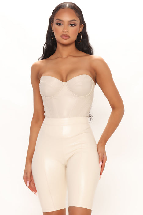 Bae For Tonight Faux Leather Corset Top - White