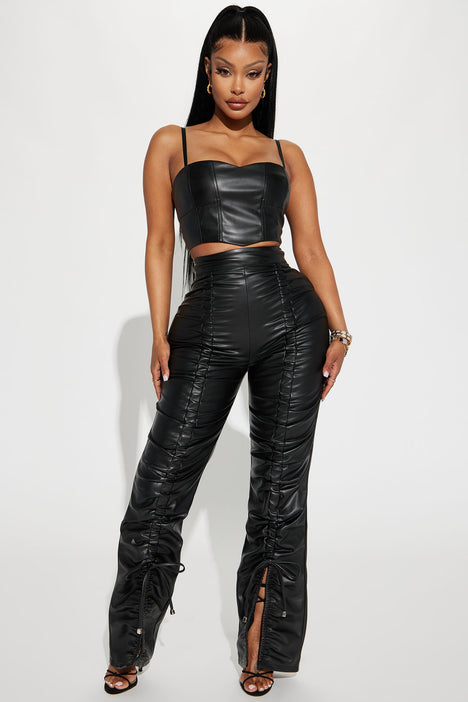 Fashion nova black leather pants online