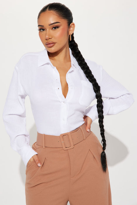 Fashion nova white button up shirt sale