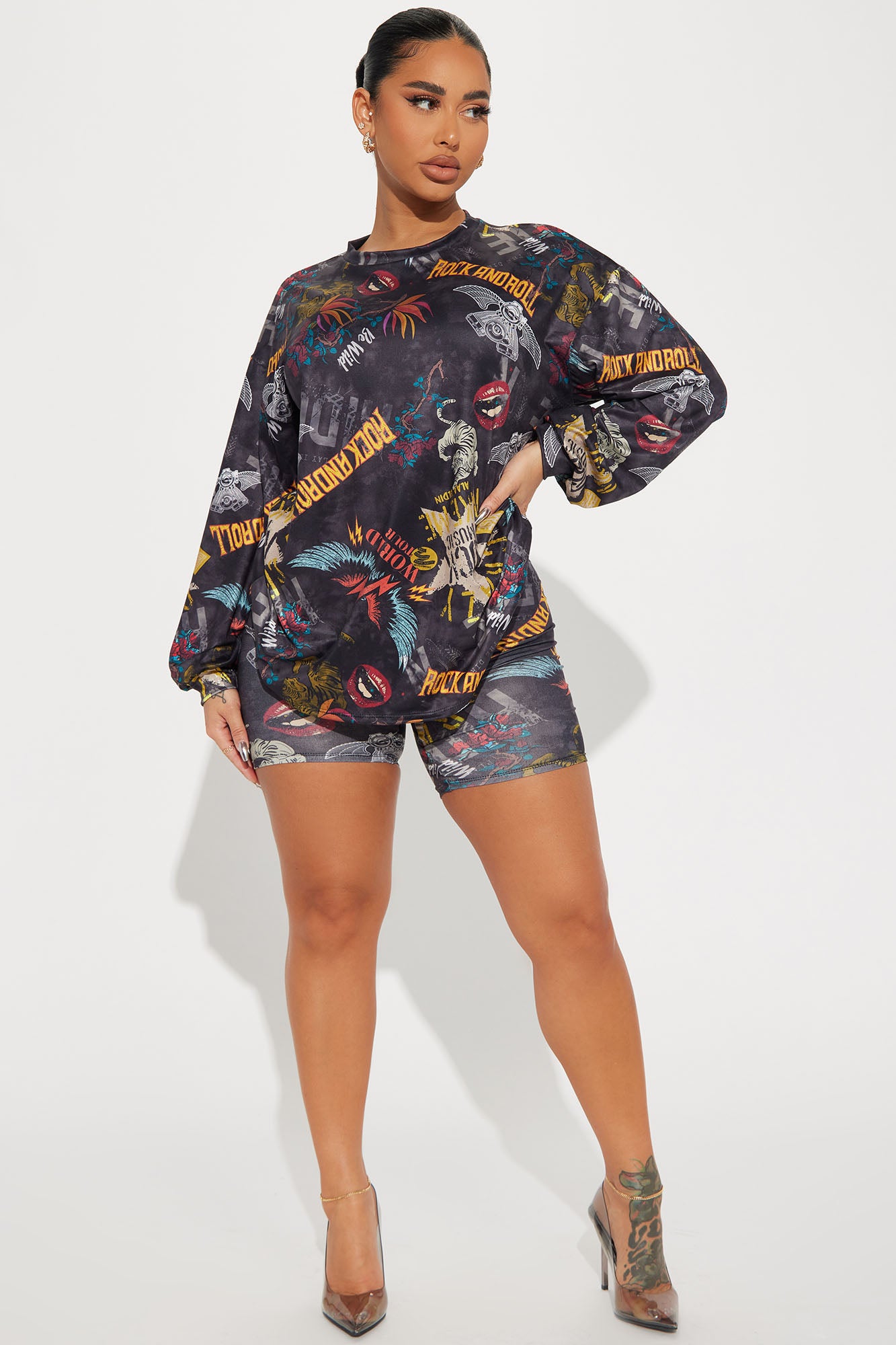 Rock World Tour Biker Short Set Blue combo Fashion Nova