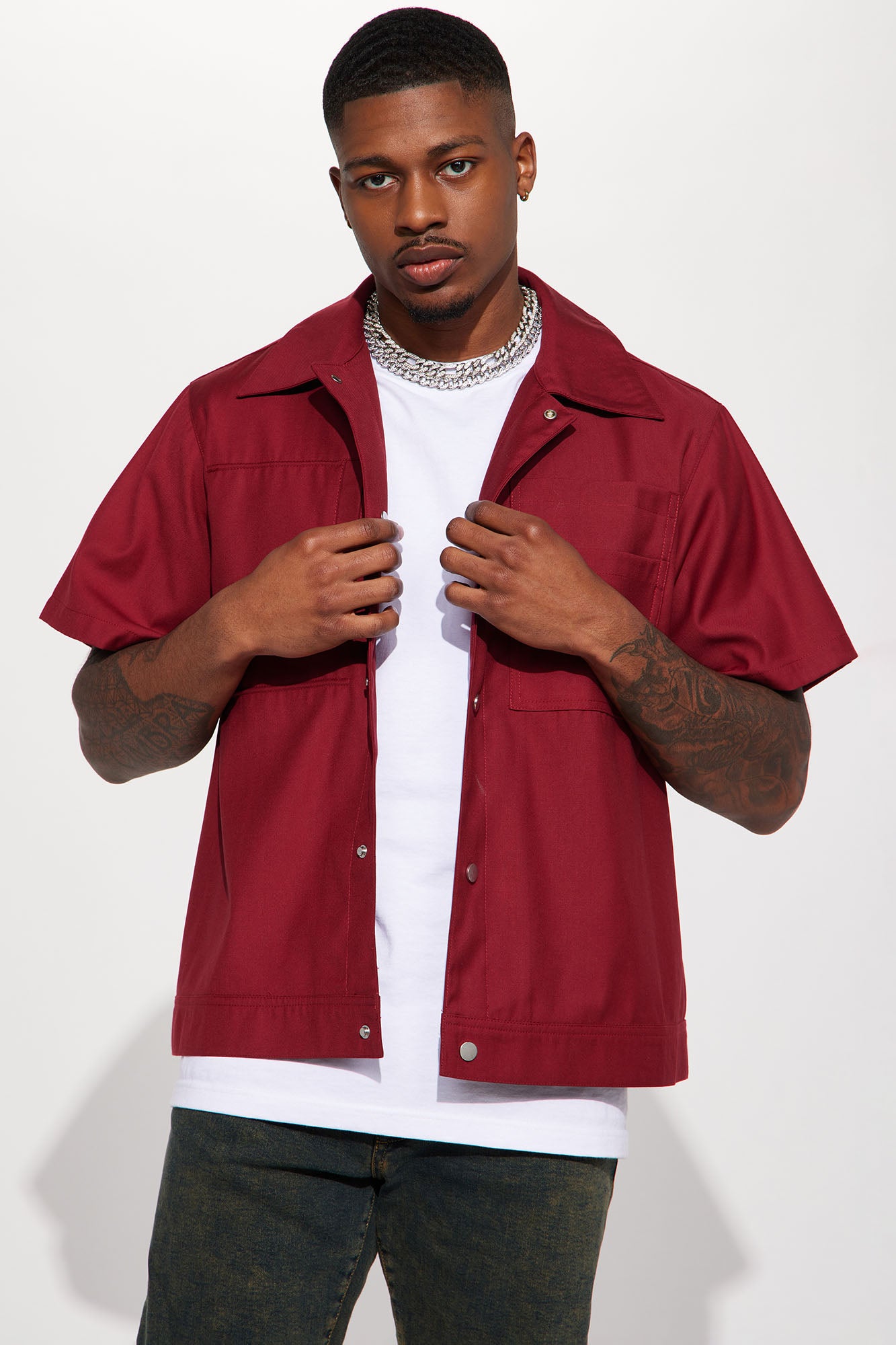 Probably Call Me Short Sleeve Button Up Burgundy