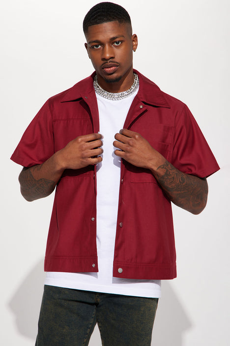 Probably Call Me Short Sleeve Button Up Burgundy