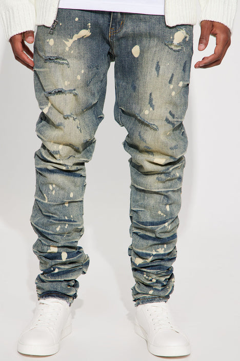 Stacked slim jeans sales