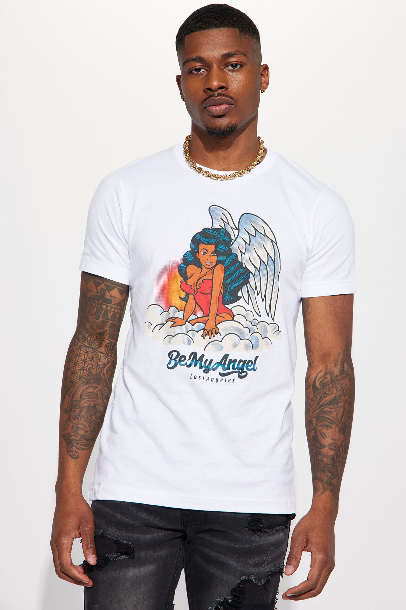 My Angel Short Sleeve Tee White Fashion Nova Mens Graphic