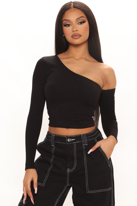 Better Half One Shoulder Top - Black, Fashion Nova, Knit Tops