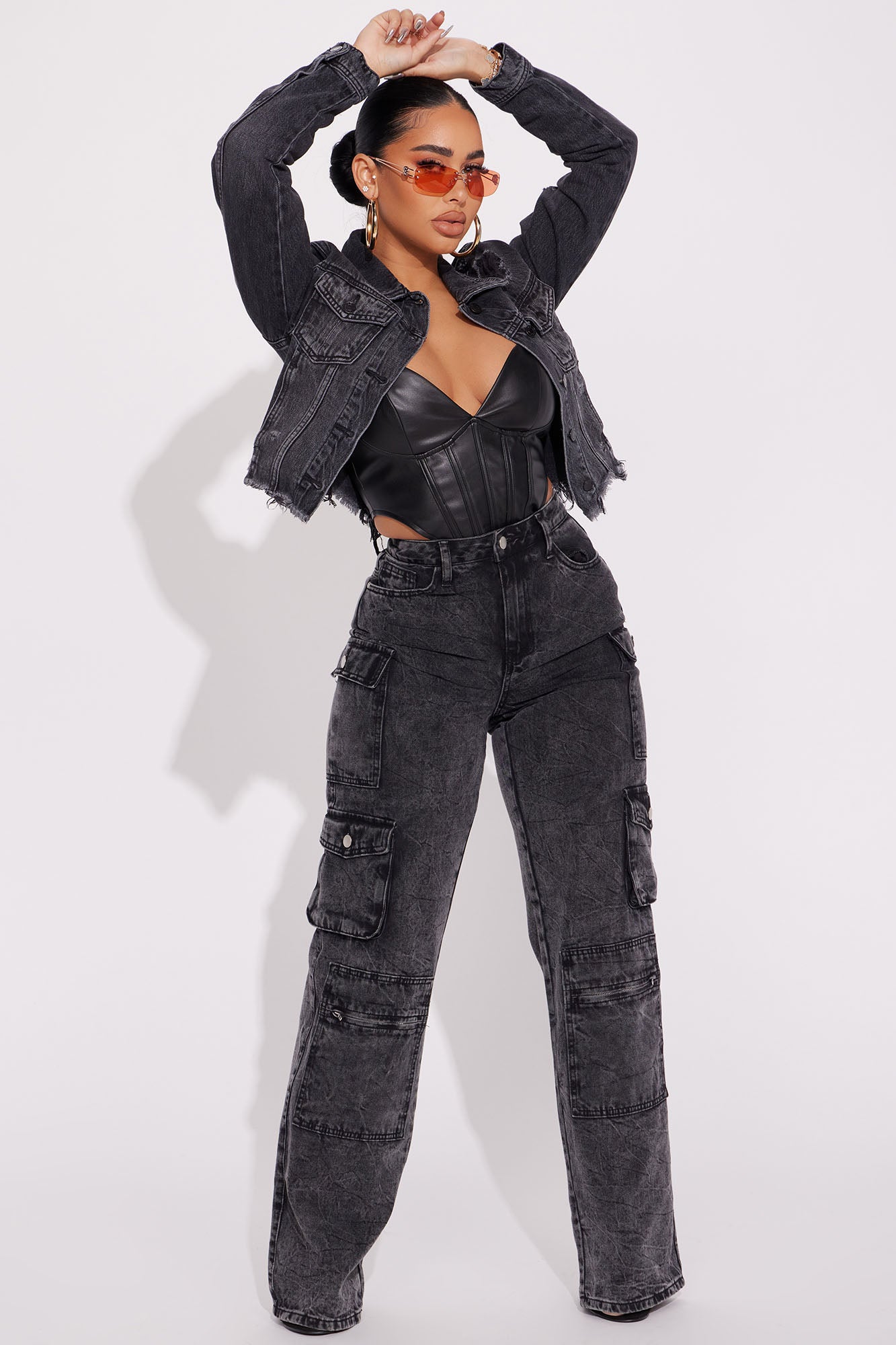 Mad For You Cargo Jeans - Acid Wash Black, Fashion Nova, Jeans