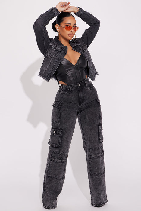 Mad For You Cargo Jeans Acid Wash Black Fashion Nova Jeans
