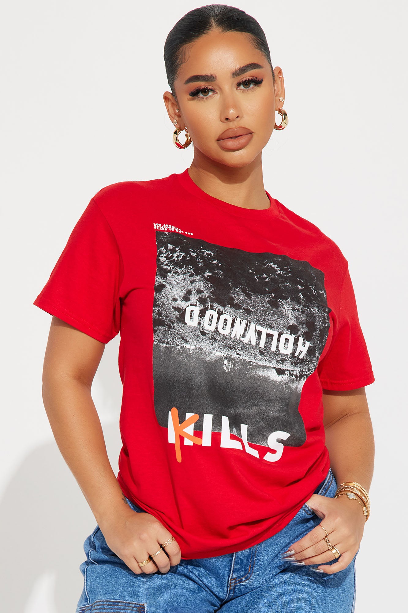 The Place To Be Graphic Tee Red Fashion Nova Screens Tops and