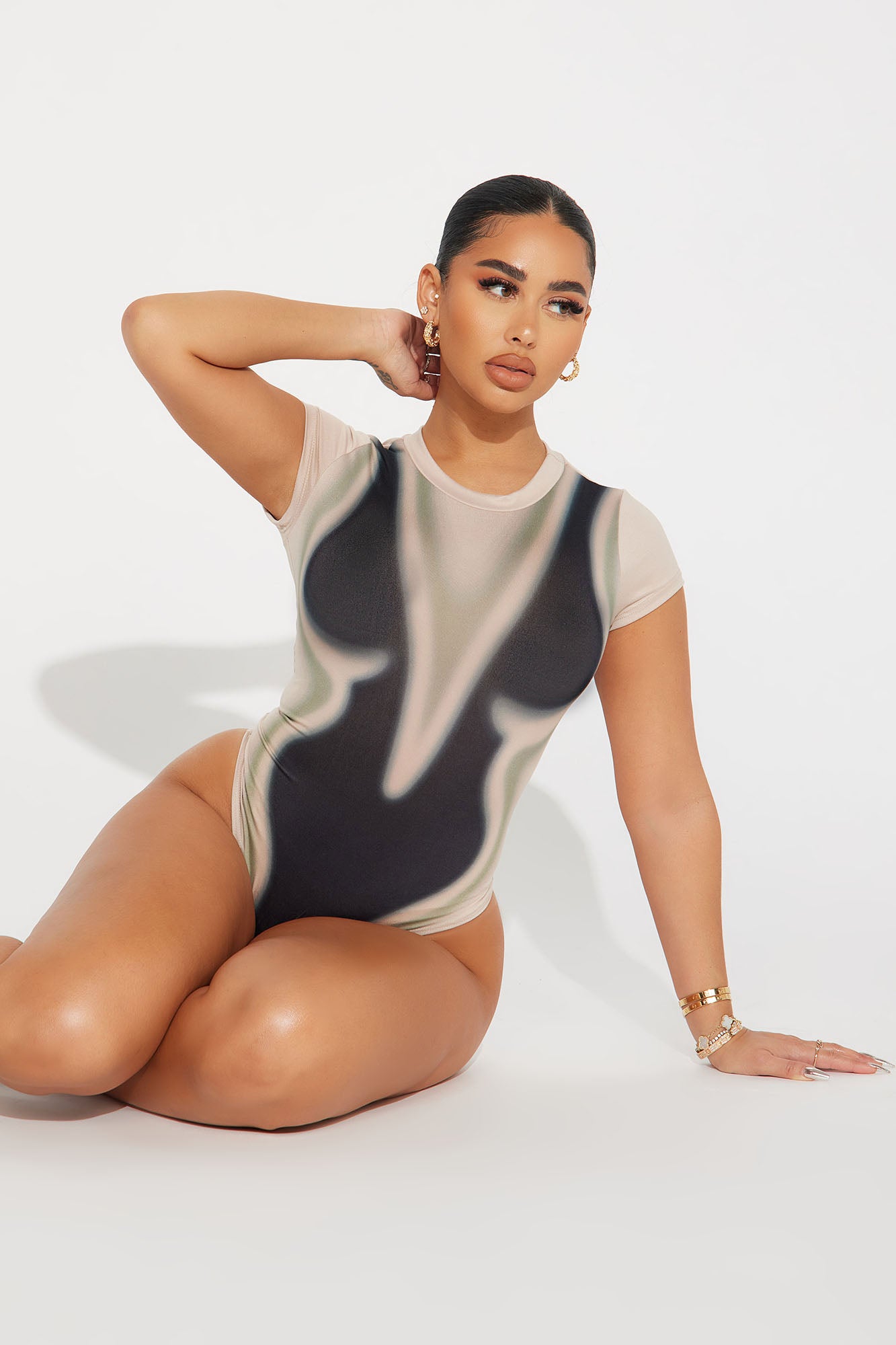 Out Of Body Experience Short Sleeve Bodysuit - Taupe/combo, Fashion Nova,  Bodysuits