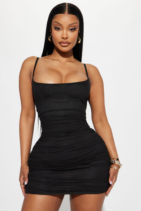 Simply Chic Ruched Mini Dress Black Fashion Nova Dresses