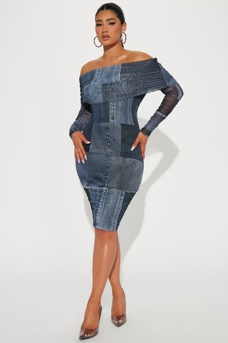 Off the shoulder deals denim dress fashion nova
