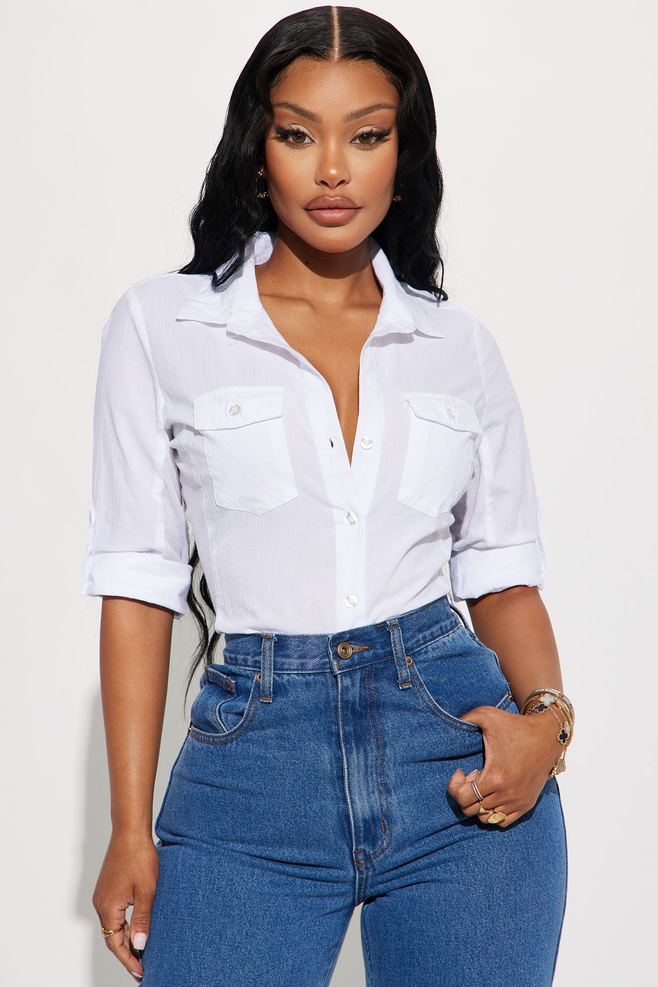Fashion nova white button up shirt sales
