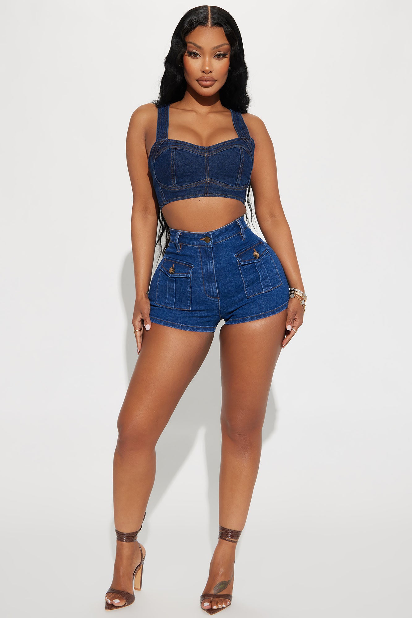 Hold On Tight Stretch Cargo Denim Shorts - Dark Wash