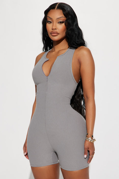 Heather Heavy Rib Romper Grey Fashion Nova Rompers Fashion Nova