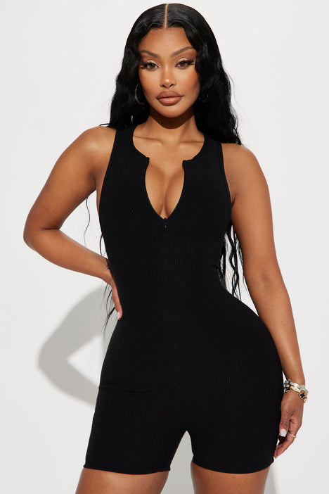 Heather Heavy Rib Romper Black Fashion Nova Rompers Fashion