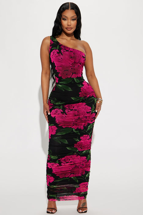 Dark Romance Midi Dress - Black/Pink