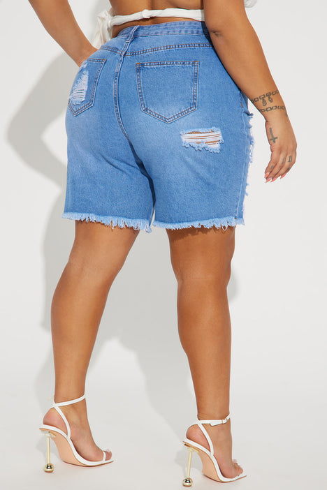 For The Weekend Non Stretch Ripped Denim Bermuda Shorts - Medium