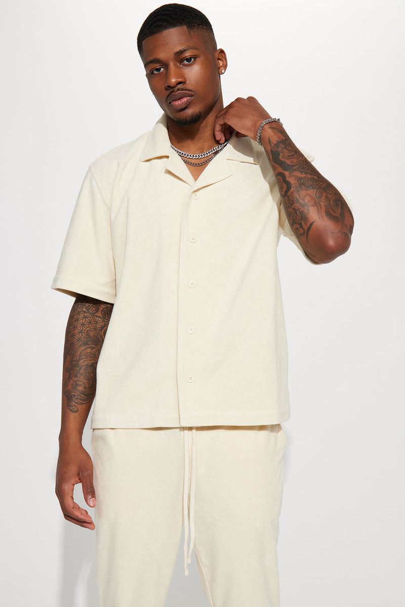Dipped Terry Short Sleeve Cuban Shirt - Cream | Fashion Nova, Mens Knit ...